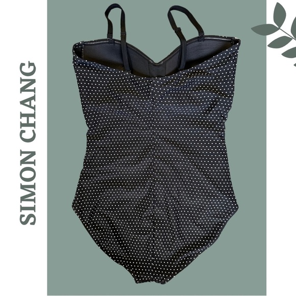 Simon Chang Women's One Piece Swimsuit Black White Polka Dot Size 16 - Picture 2 of 7
